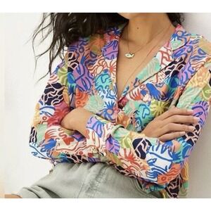 Meg Fransee Anthropologie Shirt Top Women's Small Long Sleeve Colorful Button Up